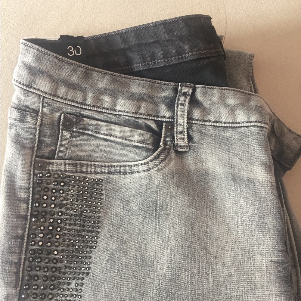 Bebe Rhinestone Gray Stone Washed Jeans
